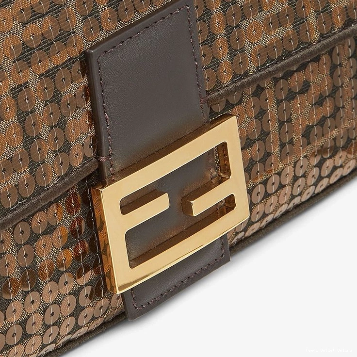 Affordable Brown Fendi In FF Motif Bag Sequins Medium Fabric Baguette with 0718
